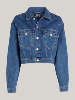 giacca trucker crop archive in denim blu da donne tommy jeans