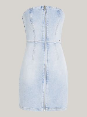 mini abito bustier in denim con zip integrale blu da donne tommy jeans