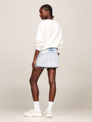 Distressed denim mini skirt best sale