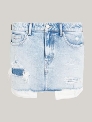 blue sophie low rise distressed denim mini skirt for women tommy jeans