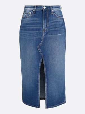 blauw claire high rise midi-rok van denim voor dames - tommy jeans