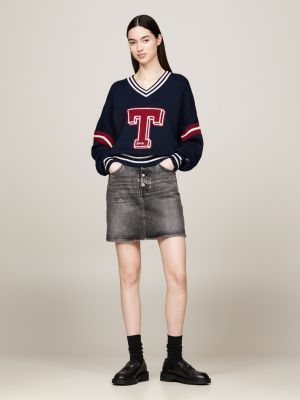 minifalda mom desgastada de cintura superalta negro de mujeres tommy jeans