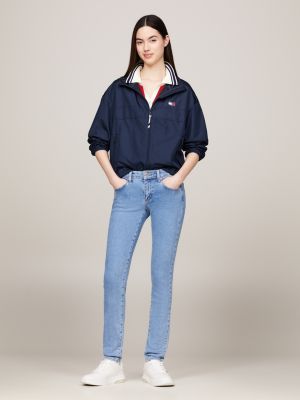 vaqueros sophie ceñidos de talle bajo desteñidos azul de mujeres tommy jeans