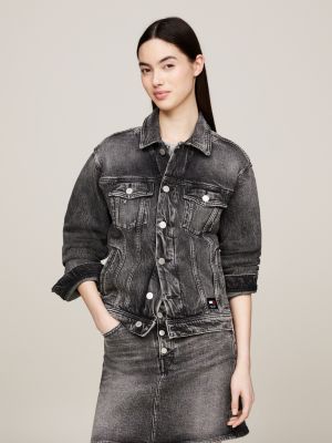 giacca trucker classic curve in denim black da donne tommy jeans