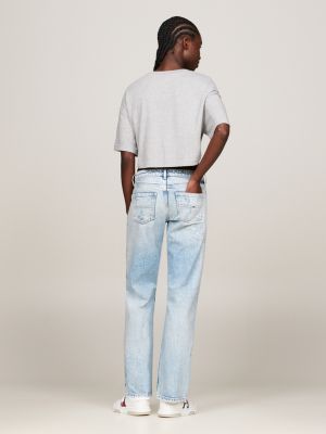 blauw sophie low rise straight jeans met distressing voor dames - tommy jeans