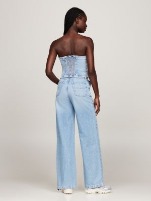 top bustier in denim con zip blu da donne tommy jeans