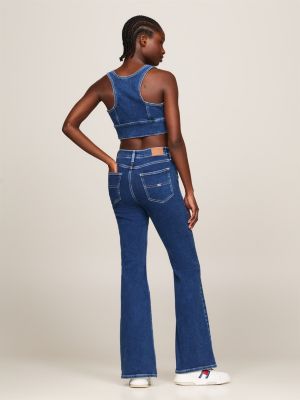 crop top a v senza maniche in denim blu da donne tommy jeans