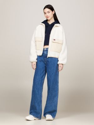 bomber crop in sherpa bianco da donne tommy jeans