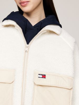 bomber crop in sherpa bianco da donne tommy jeans