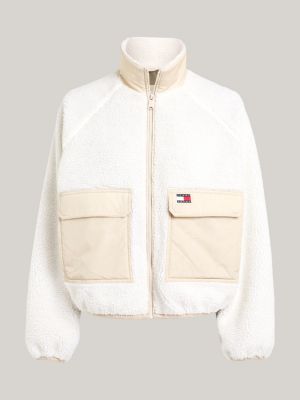 bomber crop in sherpa bianco da donne tommy jeans