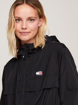 schwarz chicago windjacke mit kapuze und taillenbund für damen - tommy jeans