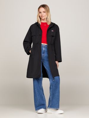 schwarz chicago windjacke mit kapuze und taillenbund für damen - tommy jeans