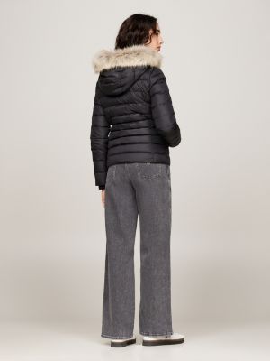 black shiny water repellent down puffer jacket for women tommy jeans