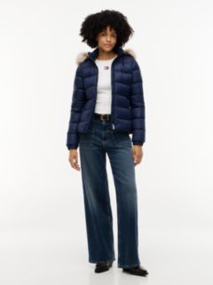 Faux Fur Hood Slim Down Jacket — Blue 2