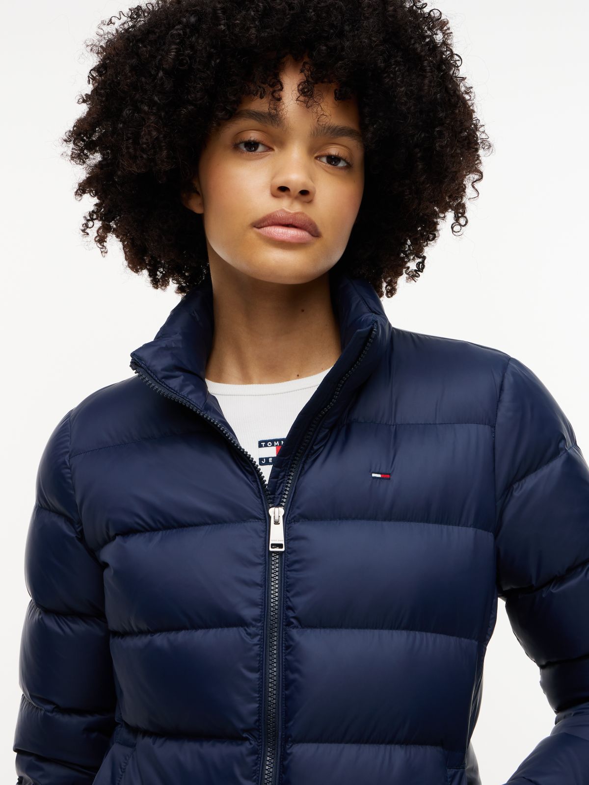Faux Fur Hood Slim Down Jacket — Blue