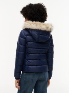 Faux Fur Hood Slim Down Jacket — Blue 6