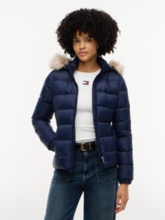 Faux Fur Hood Slim Down Jacket — Blue 1
