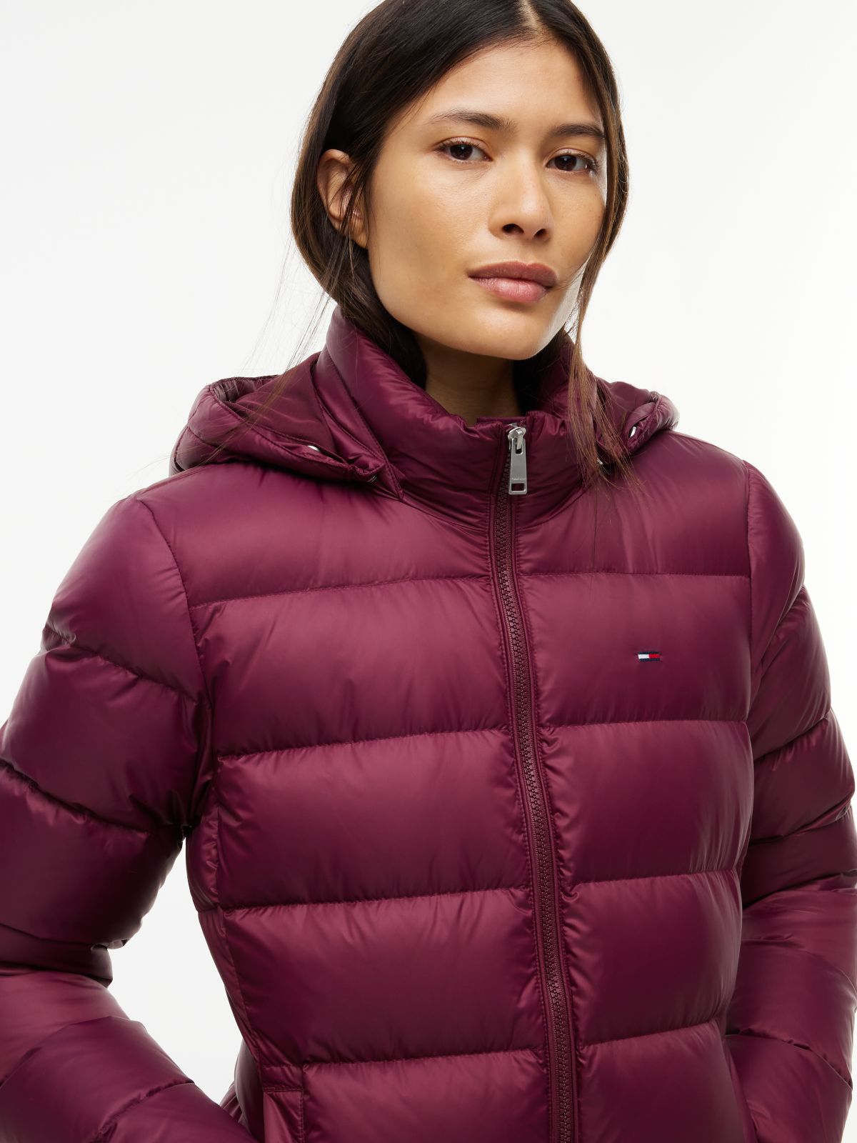 Faux Fur Hood Slim Down Jacket — Purple