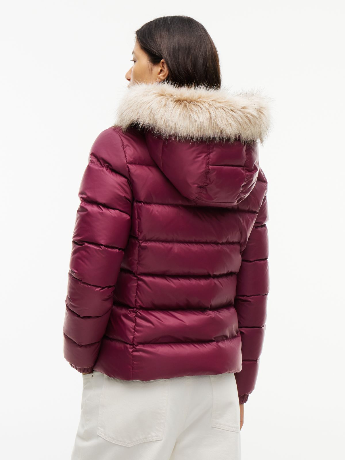Faux Fur Hood Slim Down Jacket — Purple