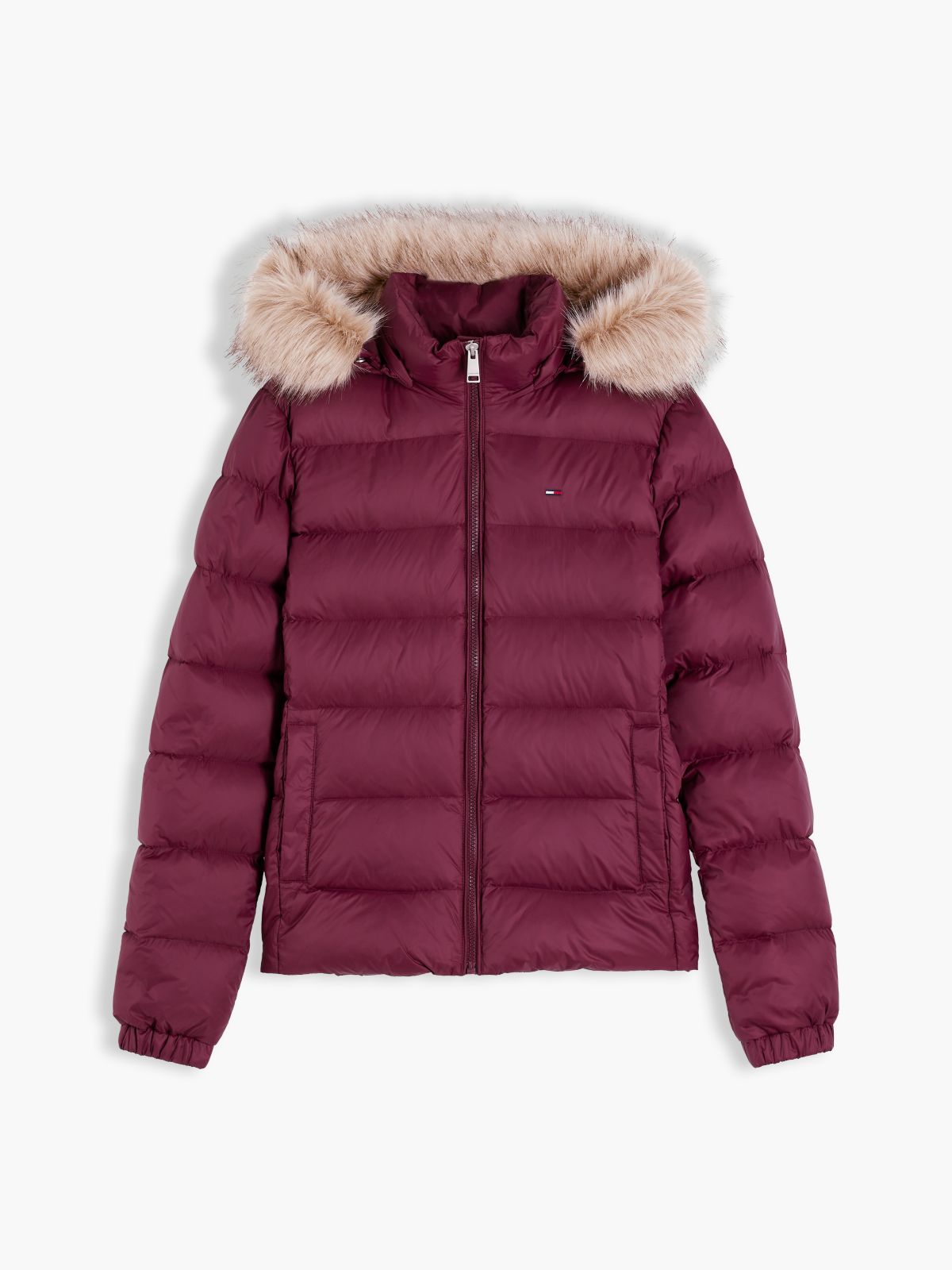 Faux Fur Hood Slim Down Jacket — Purple