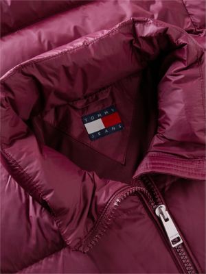 purple faux fur hood slim down jacket for women tommy jeans