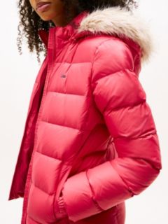Faux Fur Hood Slim Down Jacket — Red 2