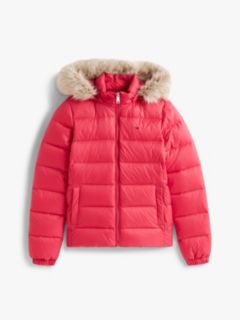 Faux Fur Hood Slim Down Jacket — Red 7