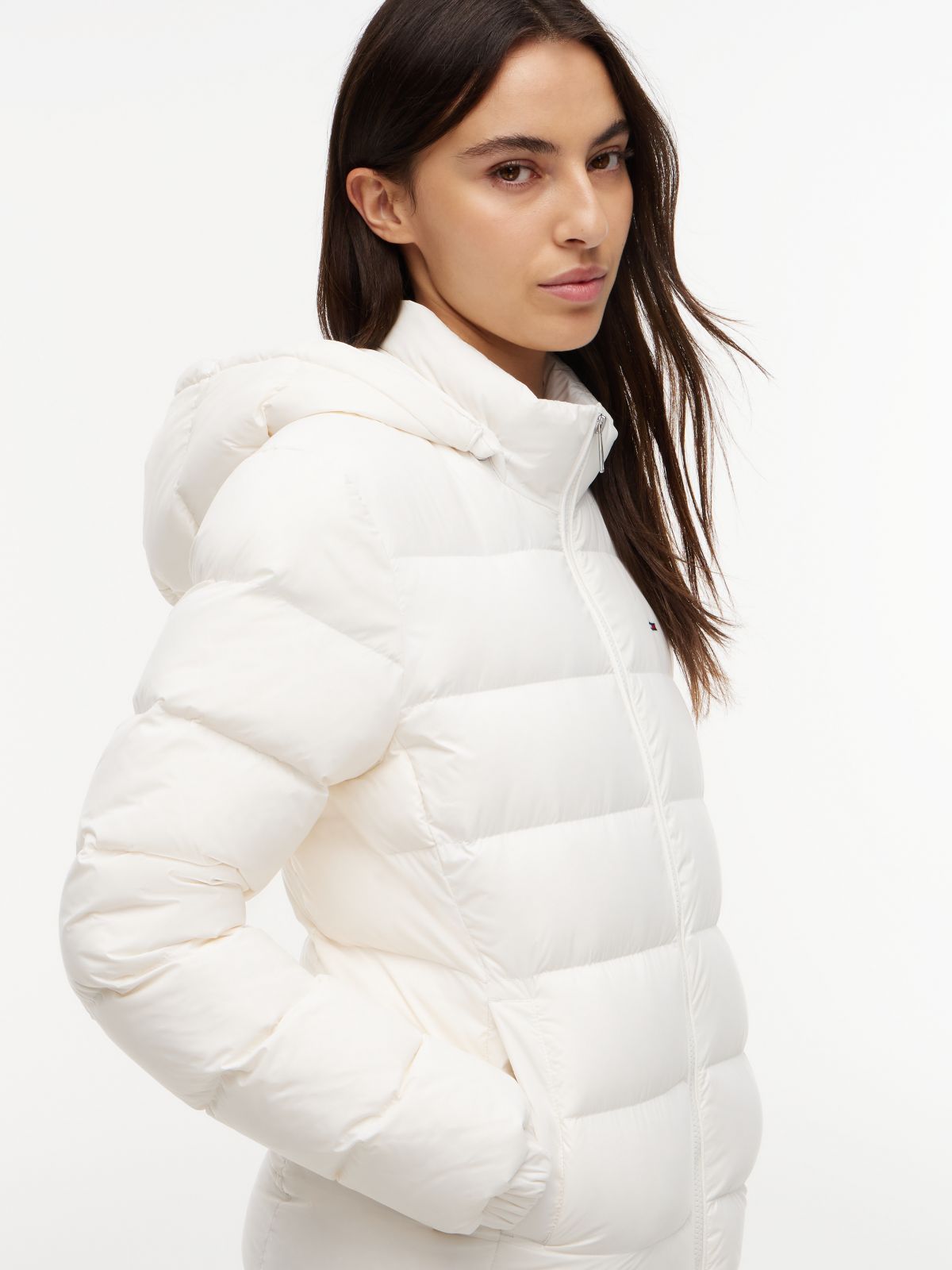 Faux Fur Hood Slim Down Jacket — White