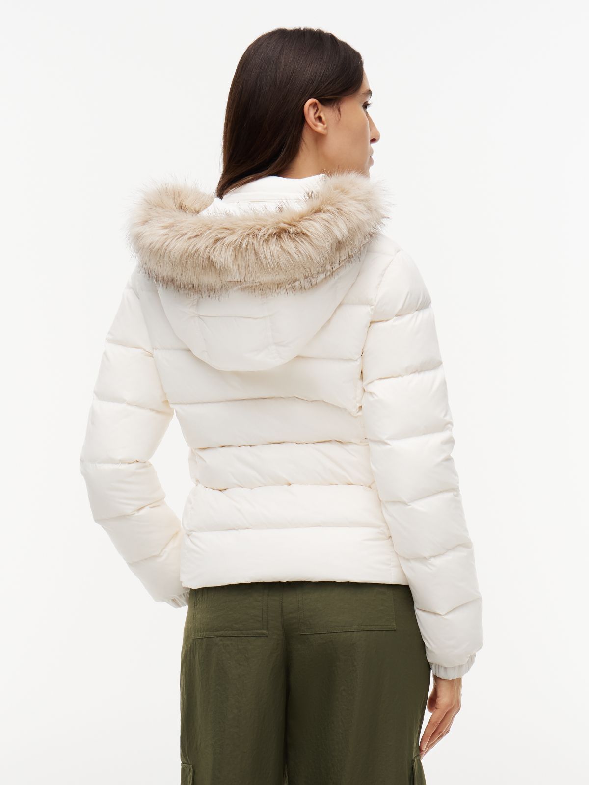 Faux Fur Hood Slim Down Jacket — White