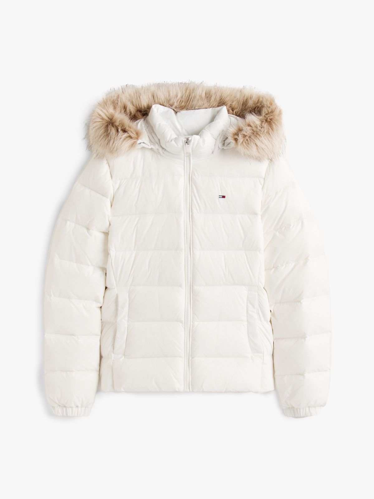 Faux Fur Hood Slim Down Jacket — White