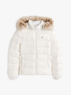 Faux Fur Hood Slim Down Jacket — White 6