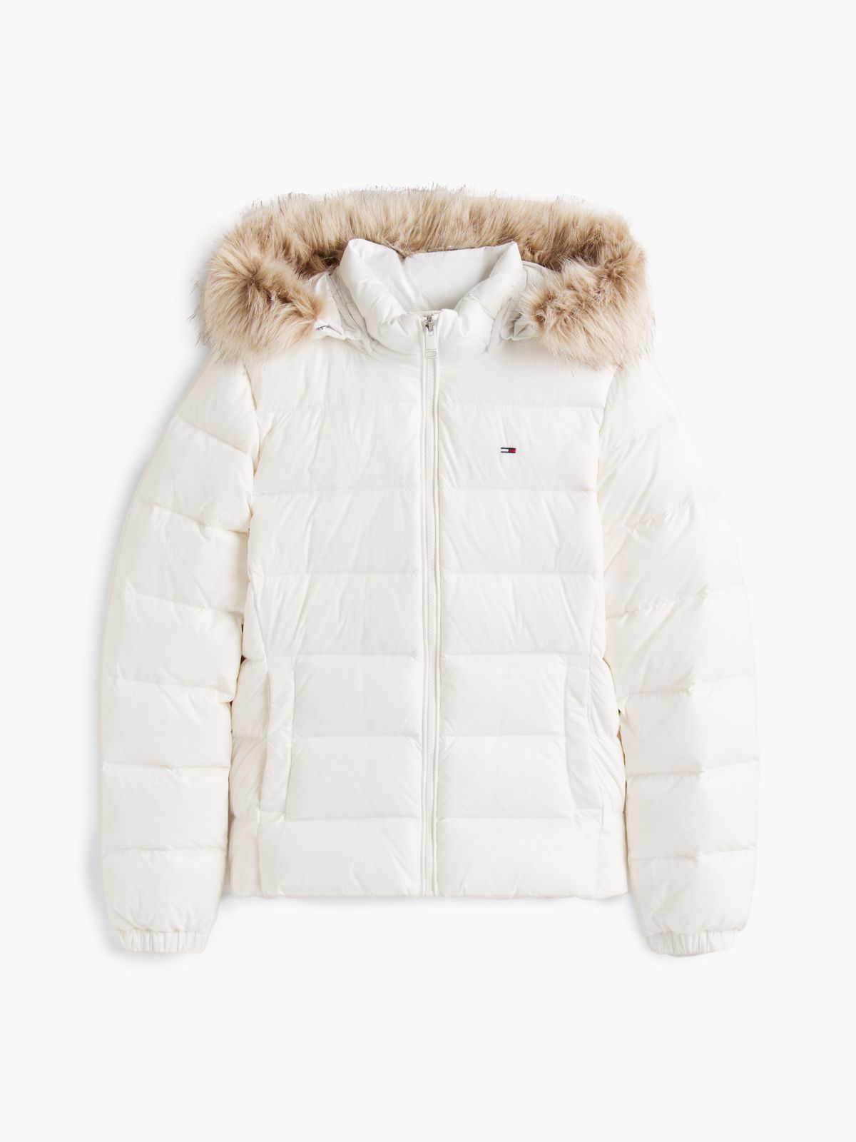 Faux Fur Hood Slim Down Jacket — White