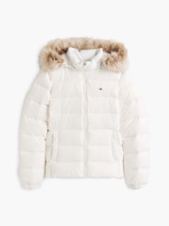 Faux Fur Hood Slim Down Jacket — White 7