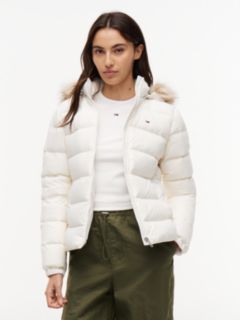 Faux Fur Hood Slim Down Jacket — White 1