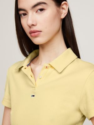 Essential Cropped Ribbed Polo Yellow Tommy Hilfiger