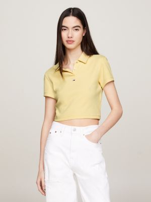 Essential Cropped Ribbed Polo, Yellow