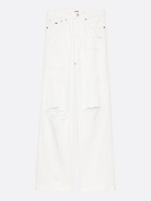 beige claire high rise wide leg distressed jeans for women tommy jeans