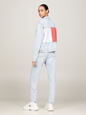 giacca archive in denim con retro color block blu da donne tommy jeans