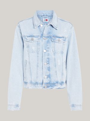 giacca archive in denim con retro color block blu da donne tommy jeans