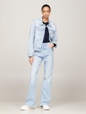 jeans sylvia skinny fit a campana e vita alta blu da donne tommy jeans