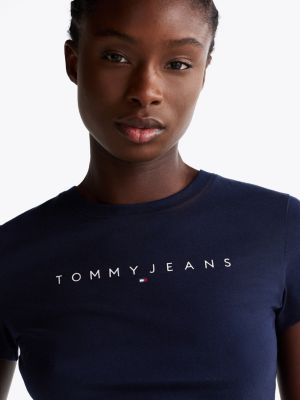 blau slim fit t-shirt mit rundhalsausschnitt für damen - tommy jeans