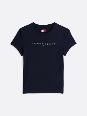 blau slim fit t-shirt mit rundhalsausschnitt für damen - tommy jeans