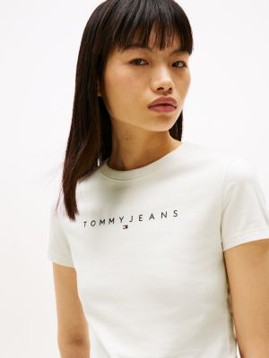 t-shirt slim fit con logo bianco da donne tommy jeans