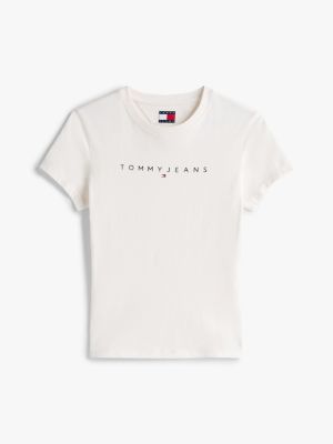 t-shirt slim fit con logo bianco da donne tommy jeans