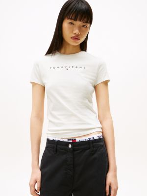 white slim fit t-shirt mit rundhalsausschnitt für damen - tommy jeans