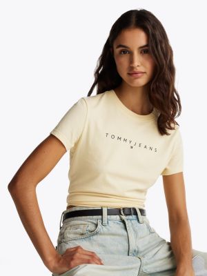 yellow logo crew neck slim t-shirt for women tommy jeans