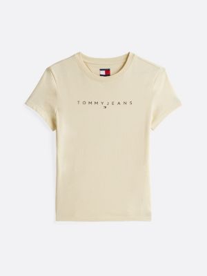 yellow logo crew neck slim t-shirt for women tommy jeans