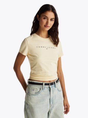 yellow logo crew neck slim t-shirt for women tommy jeans