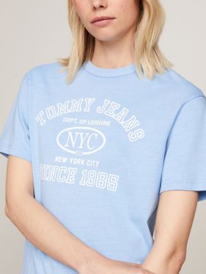 t-shirt varsity relaxed fit con logo blu da donne tommy jeans