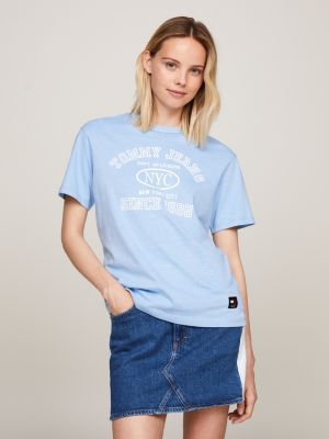 t-shirt varsity relaxed fit con logo blue da donne tommy jeans